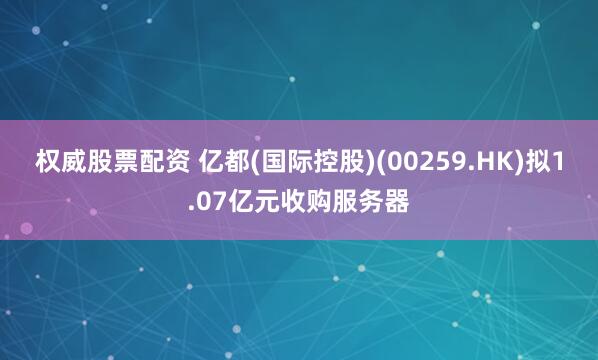 权威股票配资 亿都(国际控股)(00259.HK)拟1.07亿元收购服务器