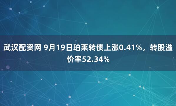 武汉配资网 9月19日珀莱转债上涨0.41%，转股溢价率52.34%